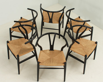 A SET  OF SIX WISHBONE CHAIRS BY HANS WEGNER