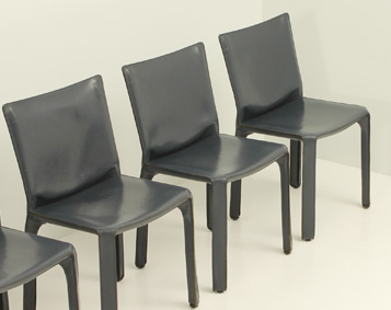 SET OF SIX CAB CHAIRS BY MARIO BELLINI IN DARK BLUE LEATHER