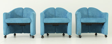 PS142 ARMCHAIRS BY EUGENIO GERLI IN BLUE NUBUCK LEATHER