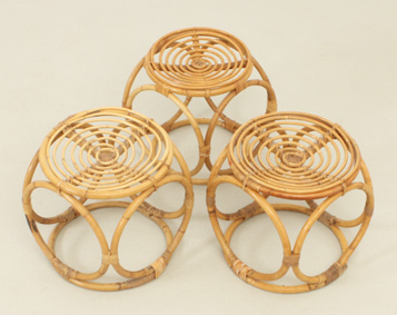 SET OF THREE RATTAN STOOLS FROM 1970's, SPAIN