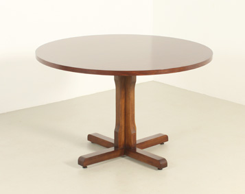 ROUND DINING TABLE IN WALNUT WOOD BY JORDI VILANOVA, SPAIN, 1960's