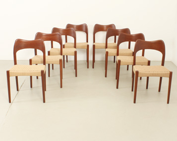 SET OF EIGHT PAPERCORD DINING CHAIRS BY ARNE HOVMAND OLSEN. DENMARK, 1960's