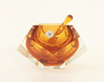 FACETED DIAMOND MURANO ASHTRAY BY FLAVIO POLI, ITALY